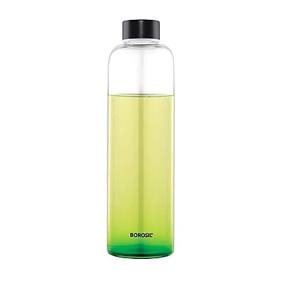 Borosil Crysto Slim Glass Water Bottle, Water Bottle for Fridge, Borosilicate Glass, Extreme Temperature Resistant, For Hot & Cold Water, Milk, Lassi, Juice, Black Lid, 1 L, Stylish & Transparent