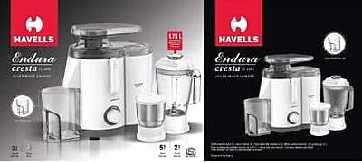 Havells ABS Plastic Endura Cresta Juicer Mixer Grinder, 500W, 3 Jars Havells ABS Plastic Endura Cresta Juicer Mixer Grinder, 500W, 3 Jars