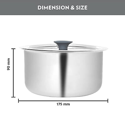 Borosil Cookfresh Tri-ply Stainless Steel Tope with Lid, Induction Friendly, 1 L, 14 cm Dia Borosil Cookfresh Tri-ply Stainless Steel Tope with Lid, Induction Friendly, 1 L, 14 cm Dia