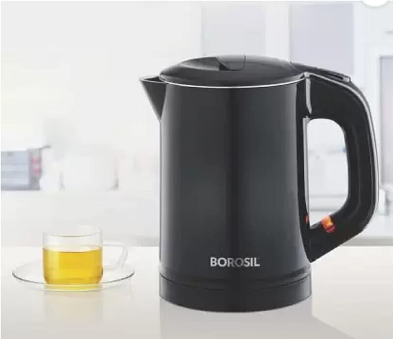 Borosil Eva Cool Touch 0.6 liter Stainless Steel Kettle Electric Kettle (Black), 750 Watts Borosil Eva Cool Touch 0.6 liter Stainless Steel Kettle Electric Kettle (Black), 750 Watts
