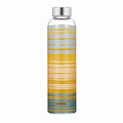 Borosil Artisan Series Glance 1000 ml Narrow Mouth Glass Bottle with Metal Lid | 100% Borosilicate, Fridge Safe, Leakproof, Easy to Carry | Store Water, Lassi, Juice, Smoothies | Dishwasher Safe