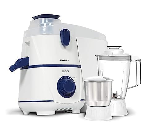 Havells Rigo Juicer Mixer Grinder, 500 Watt, 2 Jars 2L large pulp container polycarbonate jar Havells Rigo Juicer Mixer Grinder, 500 Watt, 2 Jars 2L large pulp container polycarbonate jar