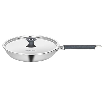 Borosil Cookfresh Tri-ply Stainless Fry Pan with Lid, Induction Friendly, 1.3 L, 20 cm Dia Borosil Cookfresh Tri-ply Stainless Fry Pan with Lid, Induction Friendly, 1.3 L, 20 cm Dia
