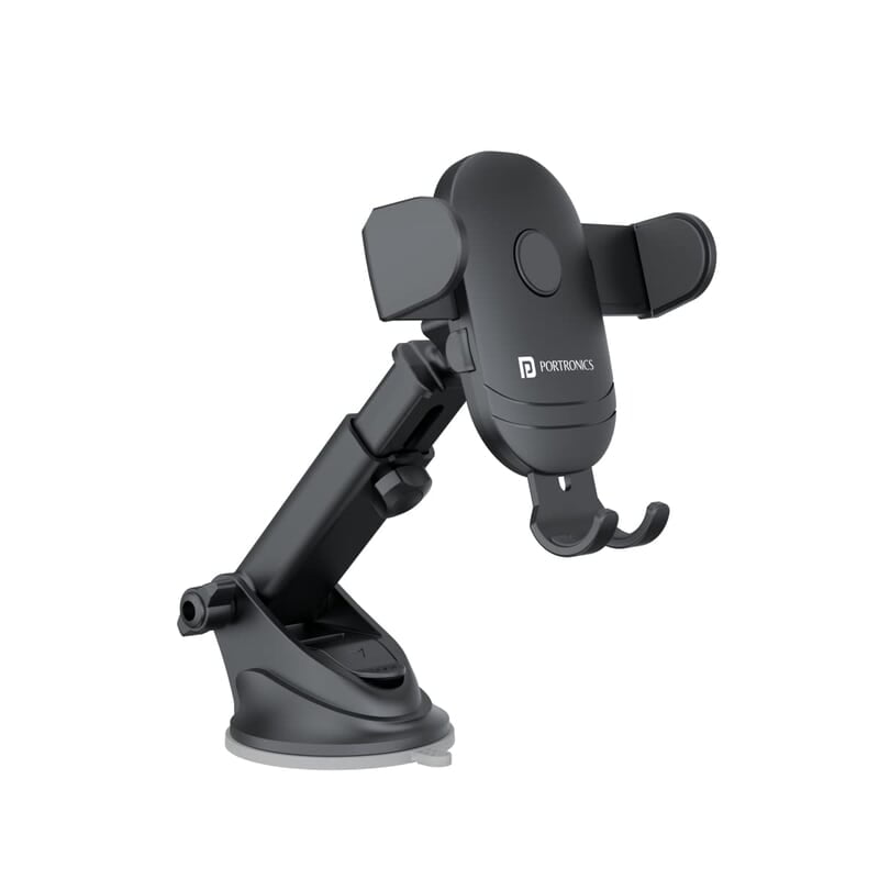 Portronics Clamp M2 Adjustable Car Mobile Phone Holder Stand for Dashboard & Windshield, 360° Rotational, Strong Suction Cup, Compatible with 4 to 6 inch Devices