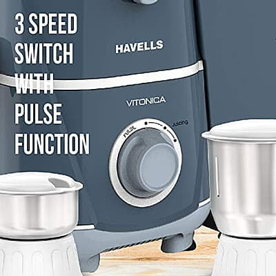 Havells Vitonica 500W Juicer Mixer Grinder with 3 Stainless Steel Jar, Large Size Pulp Container Havells Vitonica 500W Juicer Mixer Grinder with 3 Stainless Steel Jar, Large Size Pulp Container