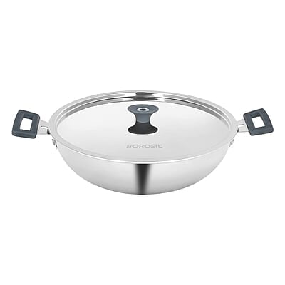 Borosil Cookfresh Tri-ply Stainless Steel Kadhai with Lid, Induction Friendly, 1.5 L, 20 cm Dia Borosil Cookfresh Tri-ply Stainless Steel Kadhai with Lid, Induction Friendly, 1.5 L, 20 cm Dia