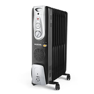 Borosil Volcano 9 Fin OFR | 3 Power Heating Mode, 2400W Oil Filter Filled Radiator Room Heater | Noiseless Operation, PTC Fan | 2 Years Warranty, Black