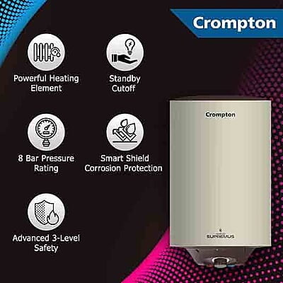 Crompton Arno Supremus 15-L 5 Star Rated Storage Water Heater (Geyser) With Advance 3 Level Safety Crompton Arno Supremus 15-L 5 Star Rated Storage Water Heater (Geyser) With Advance 3 Level Safety