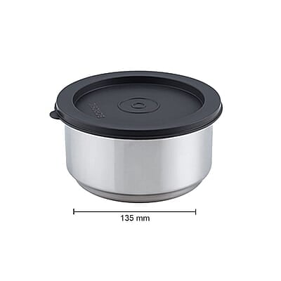 Borosil - Carry Fresh Stainless Steel Insulated Lunch Box Set of 3, (2pcs 280 ml + 1pcs 180 ml), Black