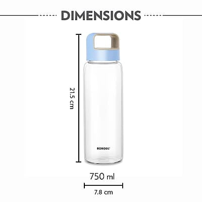 Borosil Crysto Wide Mouth Glass Water Bottle with Blue Lid | 750ml, Borosilicate Glass, Leakproof, Easy to Carry, Fridge & Dishwasher Safe | Can Use For, Lassi, Juice, Smoothies Borosil Crysto Wide Mouth Glass Water Bottle with Blue Lid | 750ml, Borosilicate Glass, Leakproof, Easy to Carry, Fridge & Dishwasher Safe | Can Use For, Lassi, Juice, Smoothies