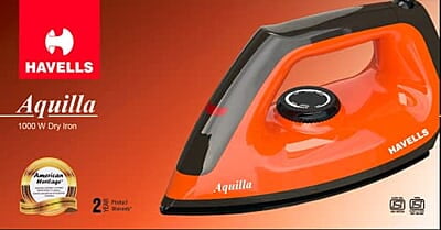 Havells Dry Iron Aquilla 1000W Iron Press German Technology Non Sick Coated Sole Plate