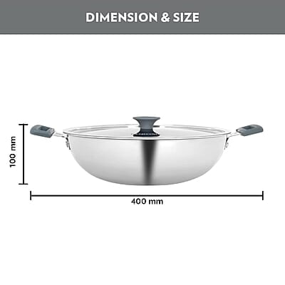 Borosil Cookfresh Tri-ply Stainless Steel Kadhai with Lid, Induction Friendly, 4 L, 28 cm Dia Borosil Cookfresh Tri-ply Stainless Steel Kadhai with Lid, Induction Friendly, 4 L, 28 cm Dia