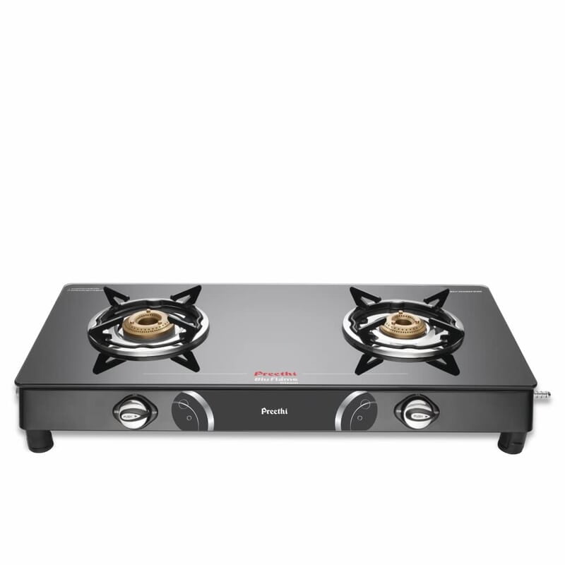 Preethi Blu Flame Gleam Glass Top 2-Burner Manual Gas Stove (Black) (ISI Certified) Preethi Blu Flame Gleam Glass Top 2-Burner Manual Gas Stove (Black) (ISI Certified)