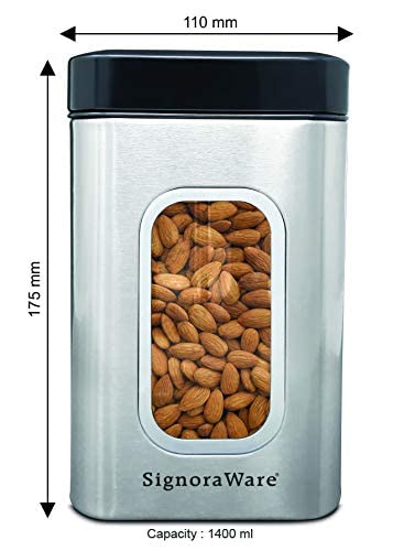 "Signora Ware Modular Steel Container (Window Square Matt) 1.4 Liters "Signora Ware Modular Steel Container (Window Square Matt) 1.4 Liters