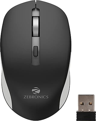ZEBRONICS Zeb-Jaguar Wireless Mouse, 2.4GHz with USB Nano Receiver, High Precision Optical Tracking, 4 Buttons, Plug & Play, Ambidextrous, for PC/Mac/Laptop