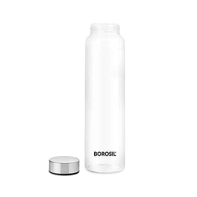 Borosil Crysto Glass Water Bottle, Water Bottle for Fridge, Wide Mouth, Silver Lid, Extreme Temperature Resistant, For Hot & Cold Water, Milk, Lassi, Juice, SS Lid, 1 L, Stylish & Transparent Borosil Crysto Glass Water Bottle, Water Bottle for Fridge, Wide Mouth, Silver Lid, Extreme Temperature Resistant, For Hot & Cold Water, Milk, Lassi, Juice, SS Lid, 1 L, Stylish & Transparent
