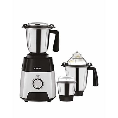 Borosil Silverline Mixer Grinder For Wet/Dry Mixing & Grinding | 750 Watts | 3 Steel Jars (400 ml Chutney Jar, 1.5 L Blending Jar, 1.2 L Dry/Wet Grinding Jar) | Mixie For Kitchen | 2 Years Warranty Borosil Silverline Mixer Grinder For Wet/Dry Mixing & Grinding | 750 Watts | 3 Steel Jars (400 ml Chutney Jar, 1.5 L Blending Jar, 1.2 L Dry/Wet Grinding Jar) | Mixie For Kitchen | 2 Years Warranty