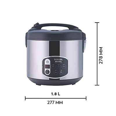 Borosil 1.8-Liters Electric Rice Cooker And Steamer, Black & Silver Borosil 1.8-Liters Electric Rice Cooker And Steamer, Black & Silver