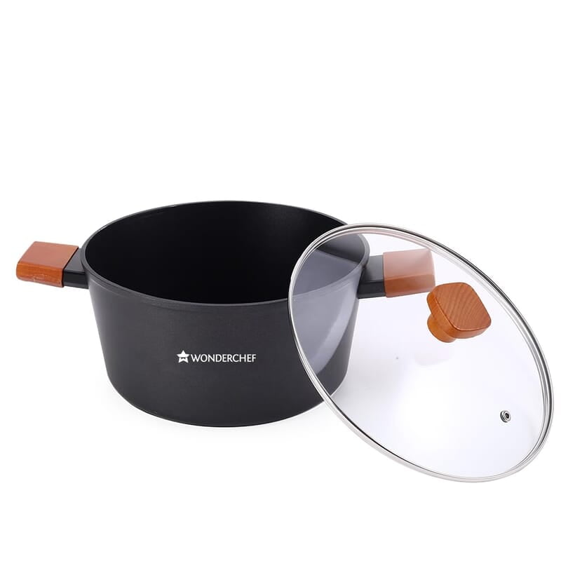 Wonderchef Caesar Forged Virgin Aluminium Casserole with Glass Lid, 24cm, Black, Greblon C3 Non-stick Coating Wonderchef Caesar Forged Virgin Aluminium Casserole with Glass Lid, 24cm, Black, Greblon C3 Non-stick Coating