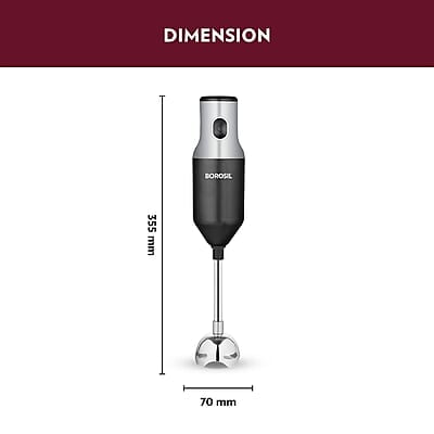 Borosil Masterblend Hand Blender, Electric Hand Blender, Single Speed Option, Stainless Steel Blades, For Whisking, Blending & Whipping, 250 W, Black Borosil Masterblend Hand Blender, Electric Hand Blender, Single Speed Option, Stainless Steel Blades, For Whisking, Blending & Whipping, 250 W, Black