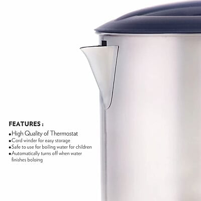 Borosil Eva 1 L 1200W Stainless Steel Electric Kettle | Boil Water for Tea/Coffee/Soup/Noodles | Water Heater Jug | Auto Cut-off, Dry Boil Protection | Multipurpose Kettle | 1 Year Warranty