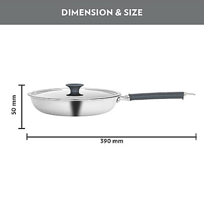 Borosil Cookfresh Tri-ply Stainless Fry Pan with Lid, Induction Friendly, 1.3 L, 20 cm Dia Borosil Cookfresh Tri-ply Stainless Fry Pan with Lid, Induction Friendly, 1.3 L, 20 cm Dia