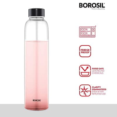 Borosil Crysto Slim Glass Water Bottle, Water Bottle for Fridge, Borosilicate Glass, Extreme Temperature Resistant, For Hot & Cold Water, Milk, Lassi, Juice, Black Lid, 550 ml, Stylish & Transparent Borosil Crysto Slim Glass Water Bottle, Water Bottle for Fridge, Borosilicate Glass, Extreme Temperature Resistant, For Hot & Cold Water, Milk, Lassi, Juice, Black Lid, 550 ml, Stylish & Transparent