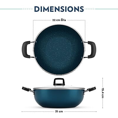 Borosil ProChef Non-Stick Aluminum Kadhai with Lid 22 cm | Gas Stove Compatible, Thick Uniform Body for Even Heating, Dishwasher Safe | 5 Layer Nonstick Coating, PFOA Free | 1 Year Warranty | Blue Borosil ProChef Non-Stick Aluminum Kadhai with Lid 22 cm | Gas Stove Compatible, Thick Uniform Body for Even Heating, Dishwasher Safe | 5 Layer Nonstick Coating, PFOA Free | 1 Year Warranty | Blue