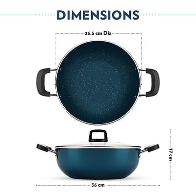 Borosil ProChef Non-Stick Aluminum Kadhai with Lid 26 cm | Gas Stove Compatible, Thick Uniform Body for Even Heating, Dishwasher Safe | 5 Layer Nonstick Coating, PFOA Free | 1 Year Warranty | Blue Borosil ProChef Non-Stick Aluminum Kadhai with Lid 26 cm | Gas Stove Compatible, Thick Uniform Body for Even Heating, Dishwasher Safe | 5 Layer Nonstick Coating, PFOA Free | 1 Year Warranty | Blue
