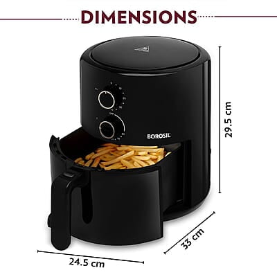 Borosil Best 3.5 L Capacity Air Fryer| 4 in 1 Function | Air Fryer for Bake, Grill, Roast, Reheat etc. | 90% Less Oil | 1450 Watt with 2 Years Warranty