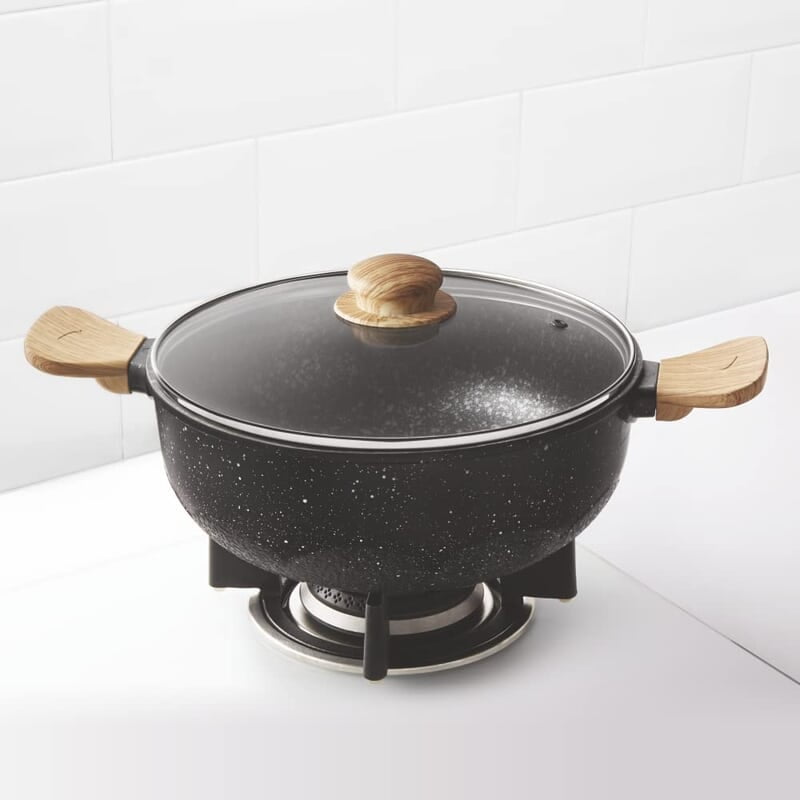 Borosil Vajra Die-Cast Non-Stick Aluminium Kadhai with Lid, Deep Rounded Bottom, Induction Base, Black with Wooden Handles, 2.5 L Borosil Vajra Die-Cast Non-Stick Aluminium Kadhai with Lid, Deep Rounded Bottom, Induction Base, Black with Wooden Handles, 2.5 L