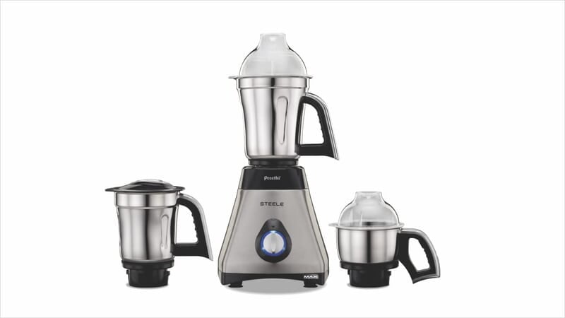 Preethi Steele Max MG-212 mixer grinder, 750 watt, Silver/Black, 3 Jars, Vega W5 motor with 2yr Guarantee Preethi Steele Max MG-212 mixer grinder, 750 watt, Silver/Black, 3 Jars, Vega W5 motor with 2yr Guarantee