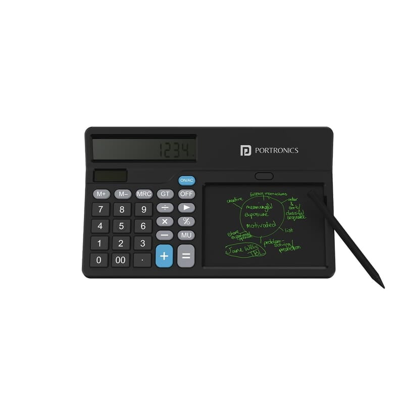 Portronics Ruffpad Calc 2 2-in-1 Calculator & LCD Writing Pad with 14.4 cm Writing Area, Multi Function Digital Calculator Stylus Pen for Students Portronics Ruffpad Calc 2 2-in-1 Calculator & LCD Writing Pad with 14.4 cm Writing Area, Multi Function Digital Calculator Stylus Pen for Students