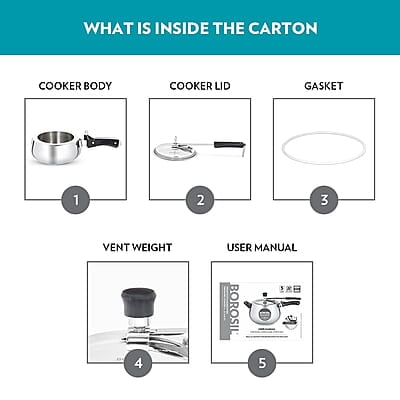 Borosil Pronto Induction Base Inner Lid Stainless Steel Pressure Cooker, 6.8 mm Thick Base, 2 L Borosil Pronto Induction Base Inner Lid Stainless Steel Pressure Cooker, 6.8 mm Thick Base, 2 L