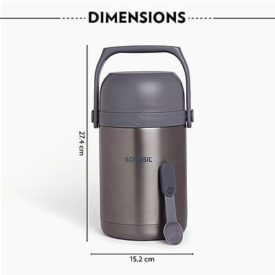 Borosil Hot-N-Fresh Prime Stainless Steel Insulated Lunch Box, Keeps Food Warm Upto 8 Hours, Set of 3 (1 Pc 420 ml + 2 Pcs 350 ml), Grey