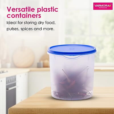 Varmora Magnum Round Smart Kitchen Storage Plastic Container – Blue Lid (1 Litres) (Pack of 4) Varmora Magnum Round Smart Kitchen Storage Plastic Container – Blue Lid (1 Litres) (Pack of 4)