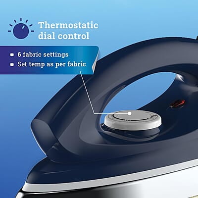 Crompton Greaves Rhino Plus 1250 Watt Blue Heavy weight Dry Iron with Golden American Heritage Coating Crompton Greaves Rhino Plus 1250 Watt Blue Heavy weight Dry Iron with Golden American Heritage Coating