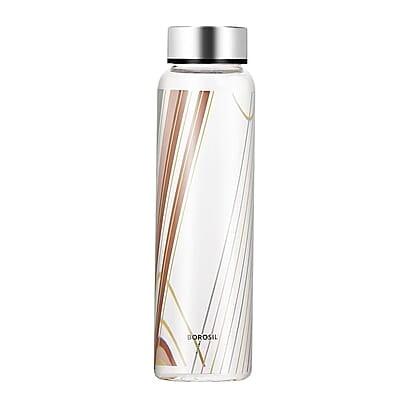 Borosil Prism Glass Bottle, 1L, Wide Mouth, Silver Metal Lid, 100% Borosilicate, Fridge Safe, Leakproof, Easy to Carry, Store Water, Lassi, Juice, Milk, Smoothies, Easy to Clean