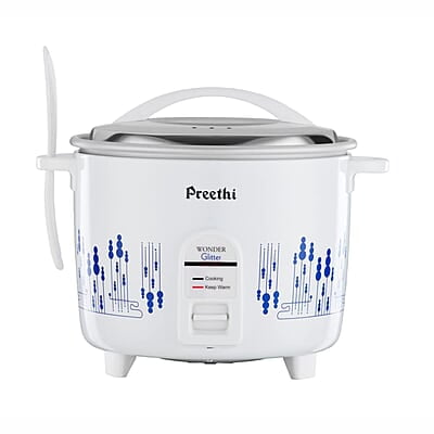 Preethi Glitter Electric Cooker, 1.8 Liters with Double Pan - White & Blue