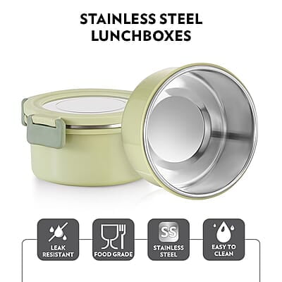 Borosil Glory Green Stainless Steel Lunchbox with Bag | 3 pcs Container Set (280 ml Each) | Microwavable Tiffin Borosil Glory Green Stainless Steel Lunchbox with Bag | 3 pcs Container Set (280 ml Each) | Microwavable Tiffin