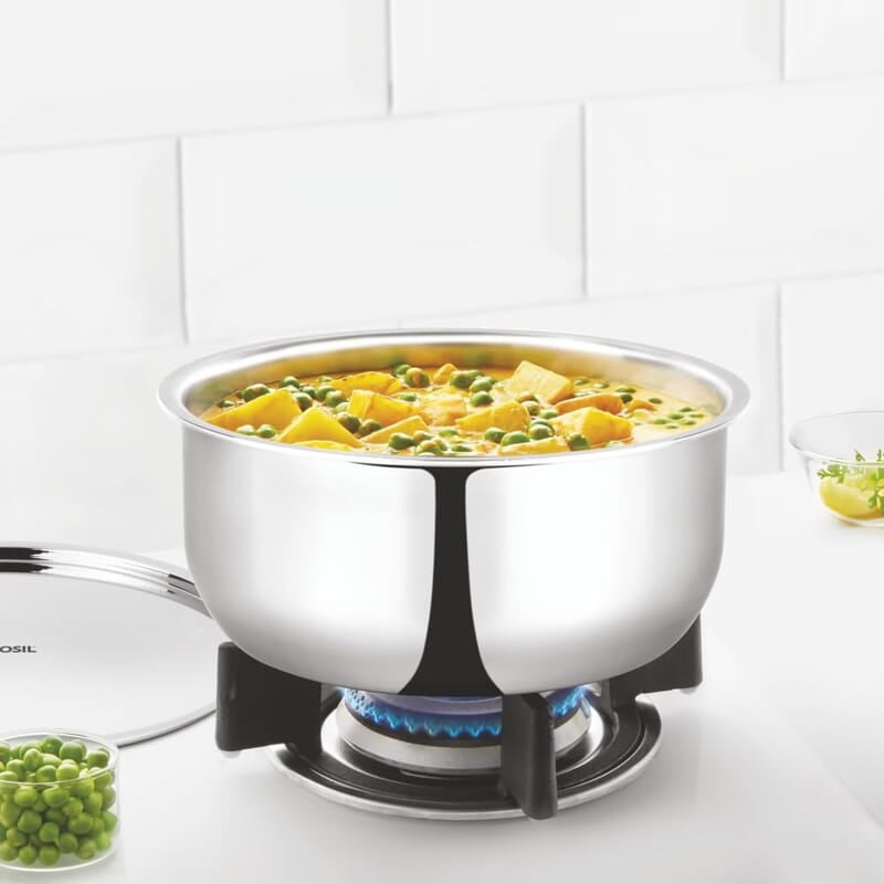 Borosil Triply Stainless Steel 4.6 L (24 Cm) Tope with Lid | Gas, Induction, Hot Plate, Halogen Compatible Borosil Triply Stainless Steel 4.6 L (24 Cm) Tope with Lid | Gas, Induction, Hot Plate, Halogen Compatible