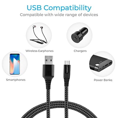Ambrane Type C Cable 3A Fast Charging 1M Braided Cable for Smartphones, Tablets, Laptops & other Type C devices, 480Mbps Data Sync, Quick Charge 3.0 (RCT 10 Ambrane Type C Cable 3A Fast Charging 1M Braided Cable for Smartphones, Tablets, Laptops & other Type C devices, 480Mbps Data Sync, Quick Charge 3.0 (RCT 10