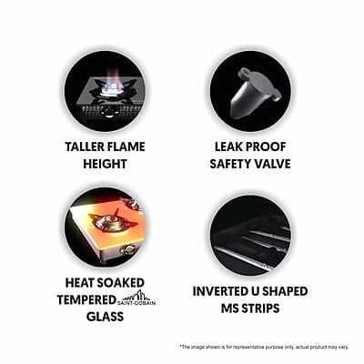 Preethi Valentino Glass top 3 Burner Gas Stove, Manual Ignition, Black ISI Approved Preethi Valentino Glass top 3 Burner Gas Stove, Manual Ignition, Black ISI Approved