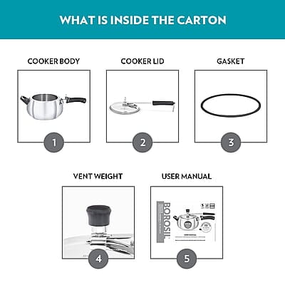 Borosil Pronto Induction Base Inner Lid Aluminium Pressure Cooker, 3.6 mm Thick Base, 6.5 L, Silver Borosil Pronto Induction Base Inner Lid Aluminium Pressure Cooker, 3.6 mm Thick Base, 6.5 L, Silver