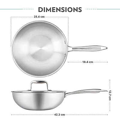 Borosil 2.25 L Cookfresh Tri-ply Stainless Steel Wok with Lid | 22 Cm Kadhai for Deep Fry Borosil 2.25 L Cookfresh Tri-ply Stainless Steel Wok with Lid | 22 Cm Kadhai for Deep Fry