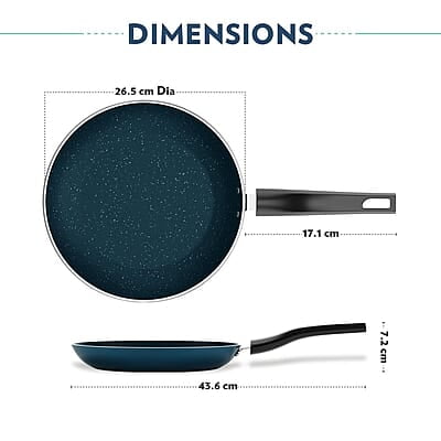 Borosil ProChef Non-Stick Fry Pan, 26 cm, Gas Stove Compatible, Thick Uniform Body for Even Heating, Metal Spoon Friendly, PFOA Free, Blue Exterior, Stir Frying Pan for Eggs, Cutlets, 1 Year Warranty
