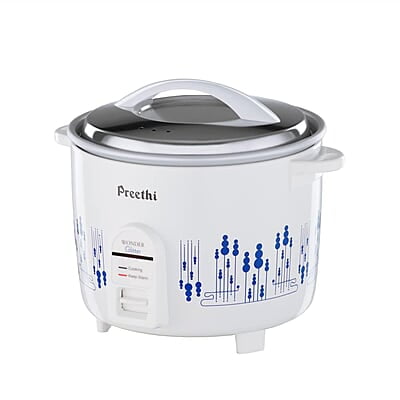 Preethi Glitter Electric Cooker, 1.8 Liters with Double Pan - White & Blue