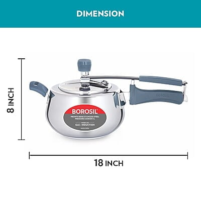Borosil Pronto Edge Induction Base Inner Lid Stainless Steel Pressure Cooker, 5 L Borosil Pronto Edge Induction Base Inner Lid Stainless Steel Pressure Cooker, 5 L