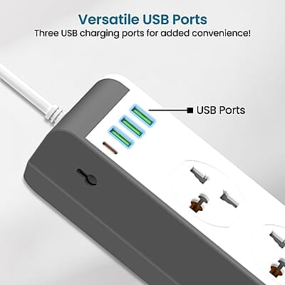 Portronics Power Plate 14 Extension Board with 10 Universal Sockets, 25W Type-C PD, 3 USB Charging Ports, 3 Meter Long Cord, 2500 Watts Portronics Power Plate 14 Extension Board with 10 Universal Sockets, 25W Type-C PD, 3 USB Charging Ports, 3 Meter Long Cord, 2500 Watts