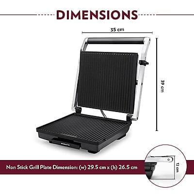 Borosil Super Jumbo 2000-Watt Grill Sandwich Maker, Black
